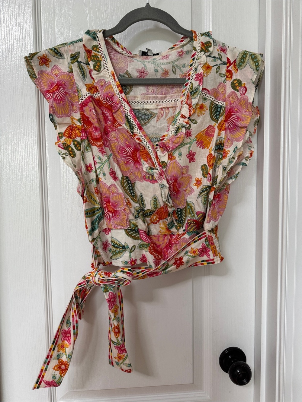 Rachel Zoe Floral Ruffled Wrap top and skit set - Pink & Green Print - Picture 4 of 12